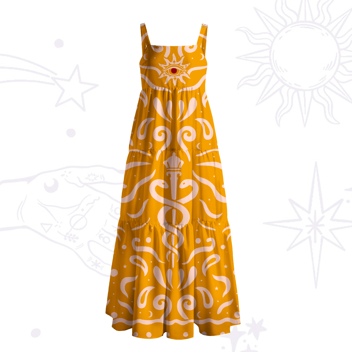 Purplehecate Mystic Serpent Staff Strappy Wide Straps Maxi Dress