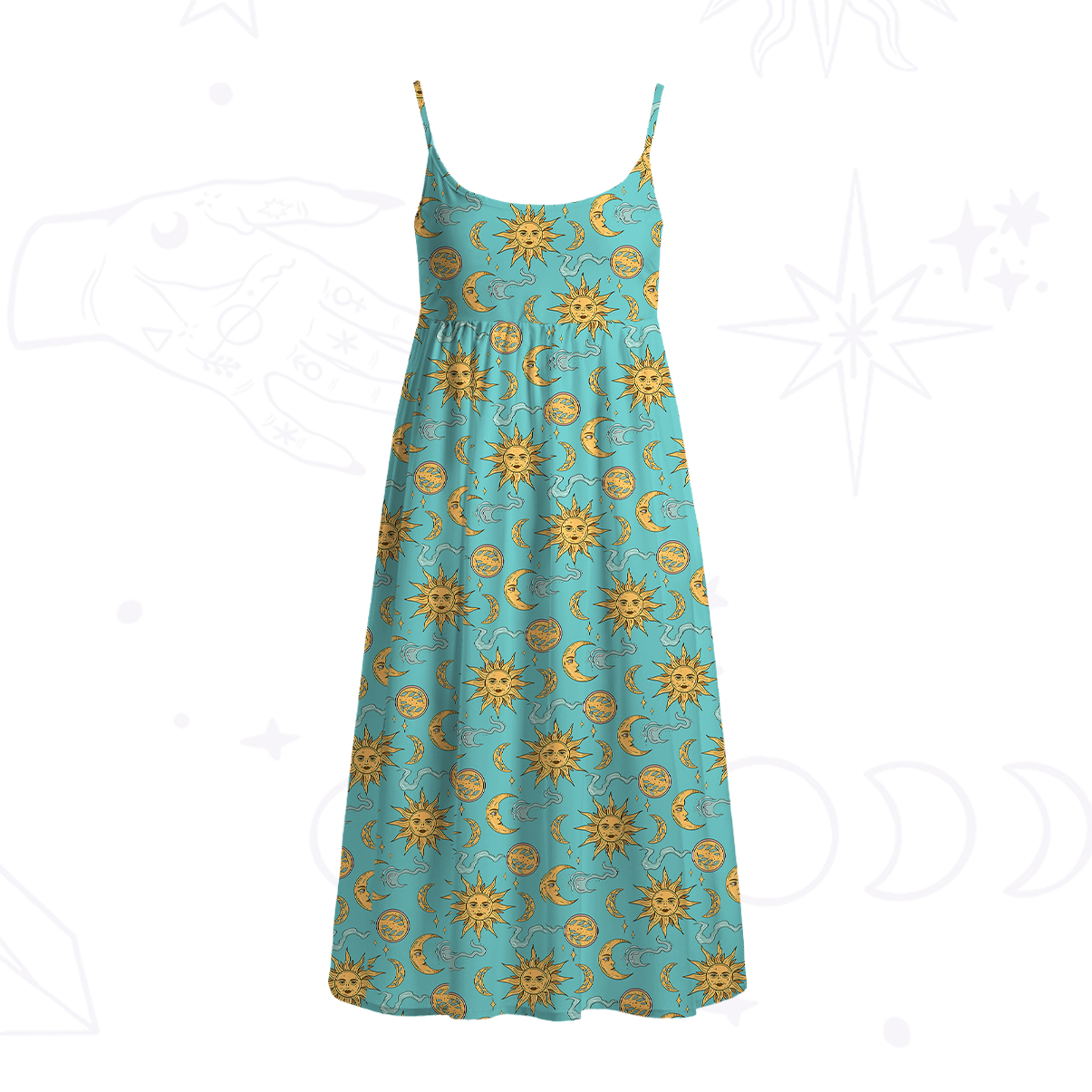 Purplehecate Magic of Sun and Moon Spaghetti Strap Midi Dress
