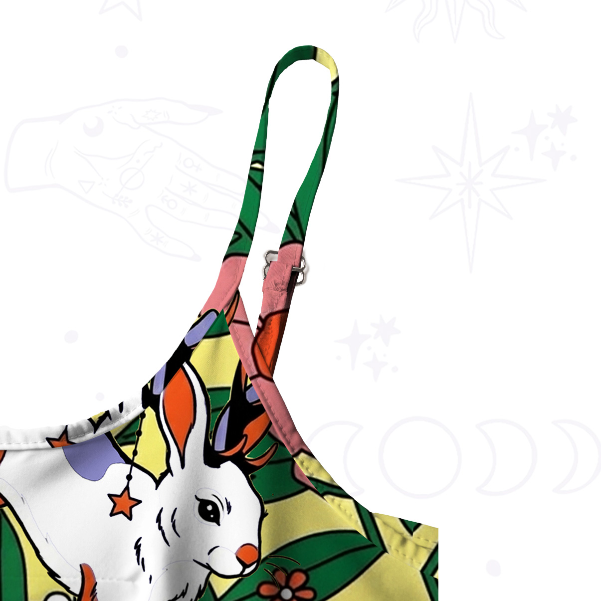 Purplehecate Mystic Blossom Bunny Garden Spaghetti Strap Midi Dress
