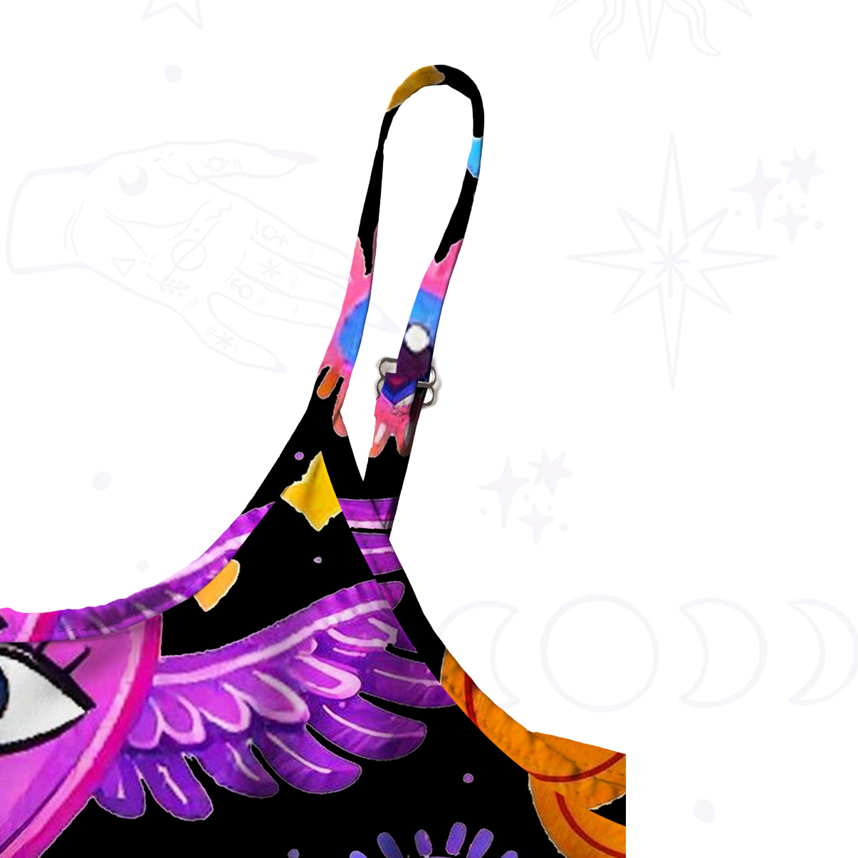 Purplehecate Mystic Heart Eye Wings Spaghetti Strap Midi Dress