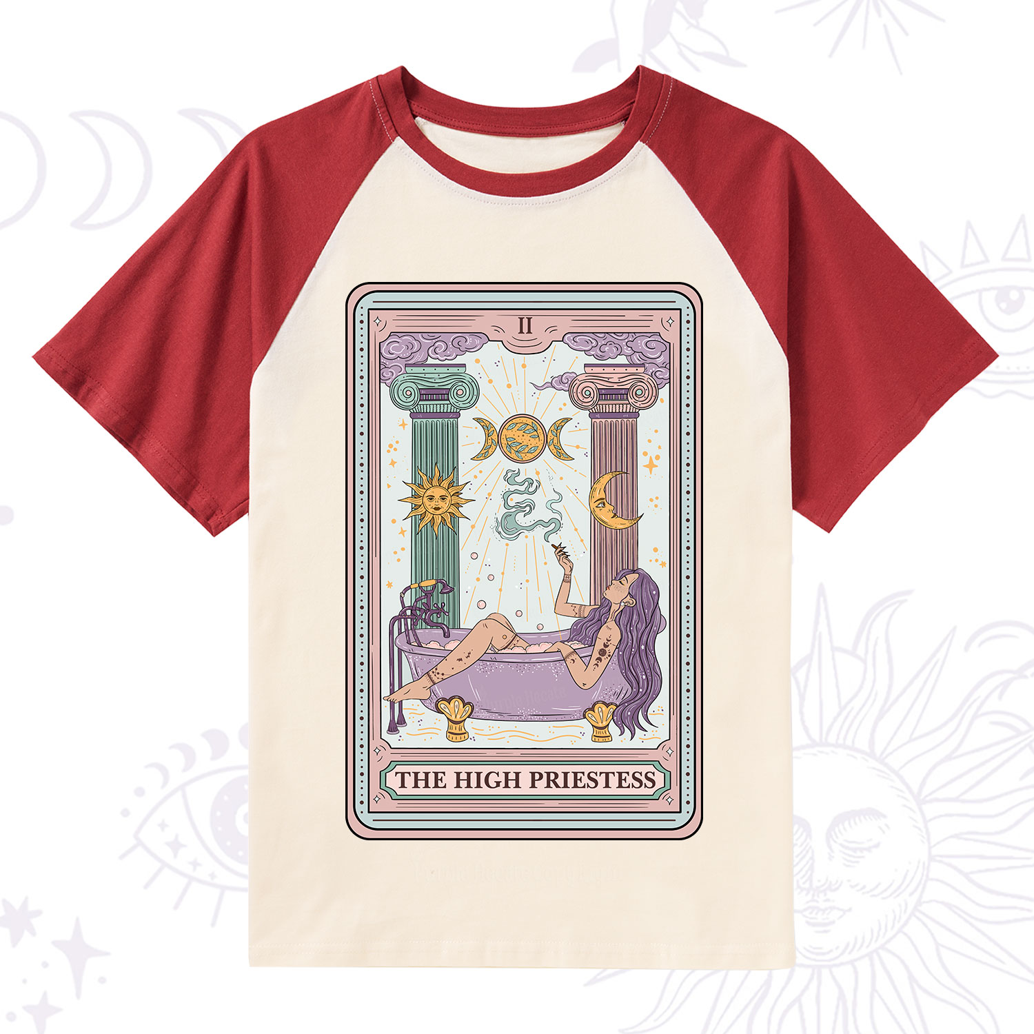 Purplehecate The High Priestess Tarot Raglan Short Sleeve T‑Shirt