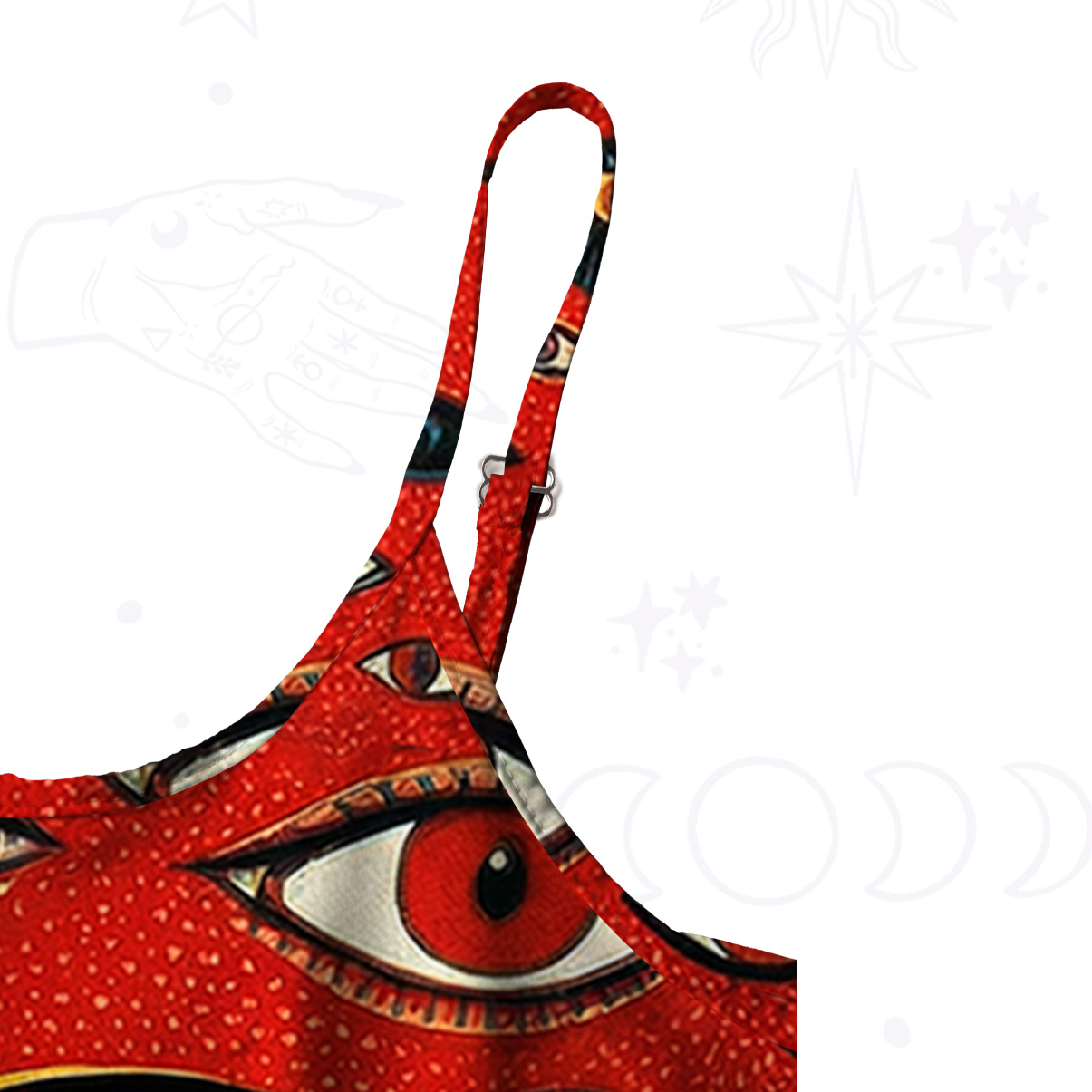 Purplehecate Cosmic Watcher Cat Spaghetti Strap Midi Dress