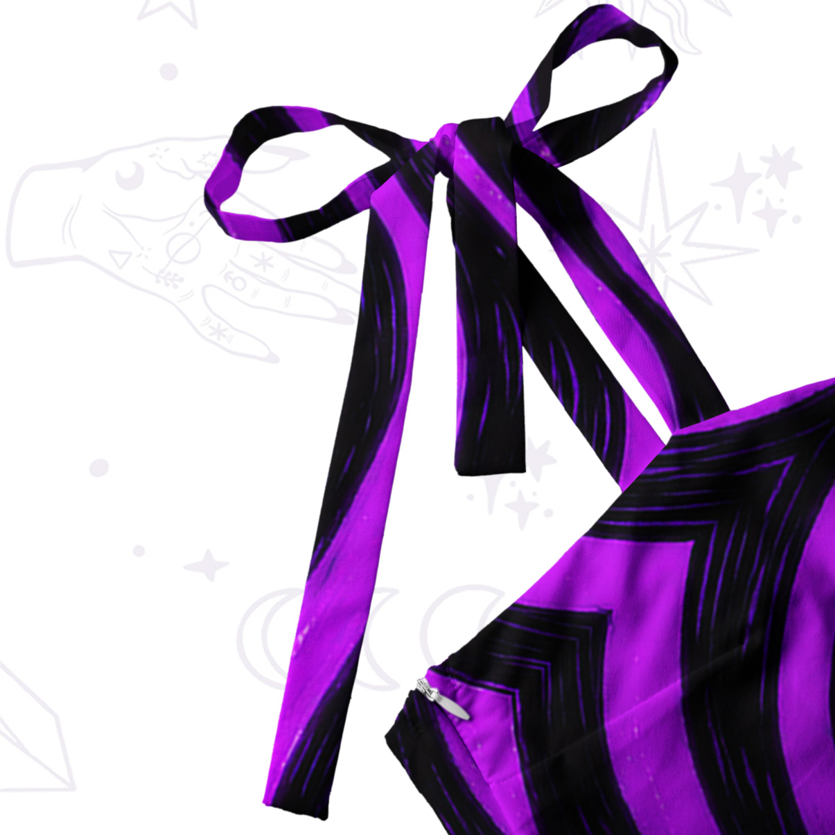 Purplehecate Psychedelic Cat Tie Shoulder Maxi Dress