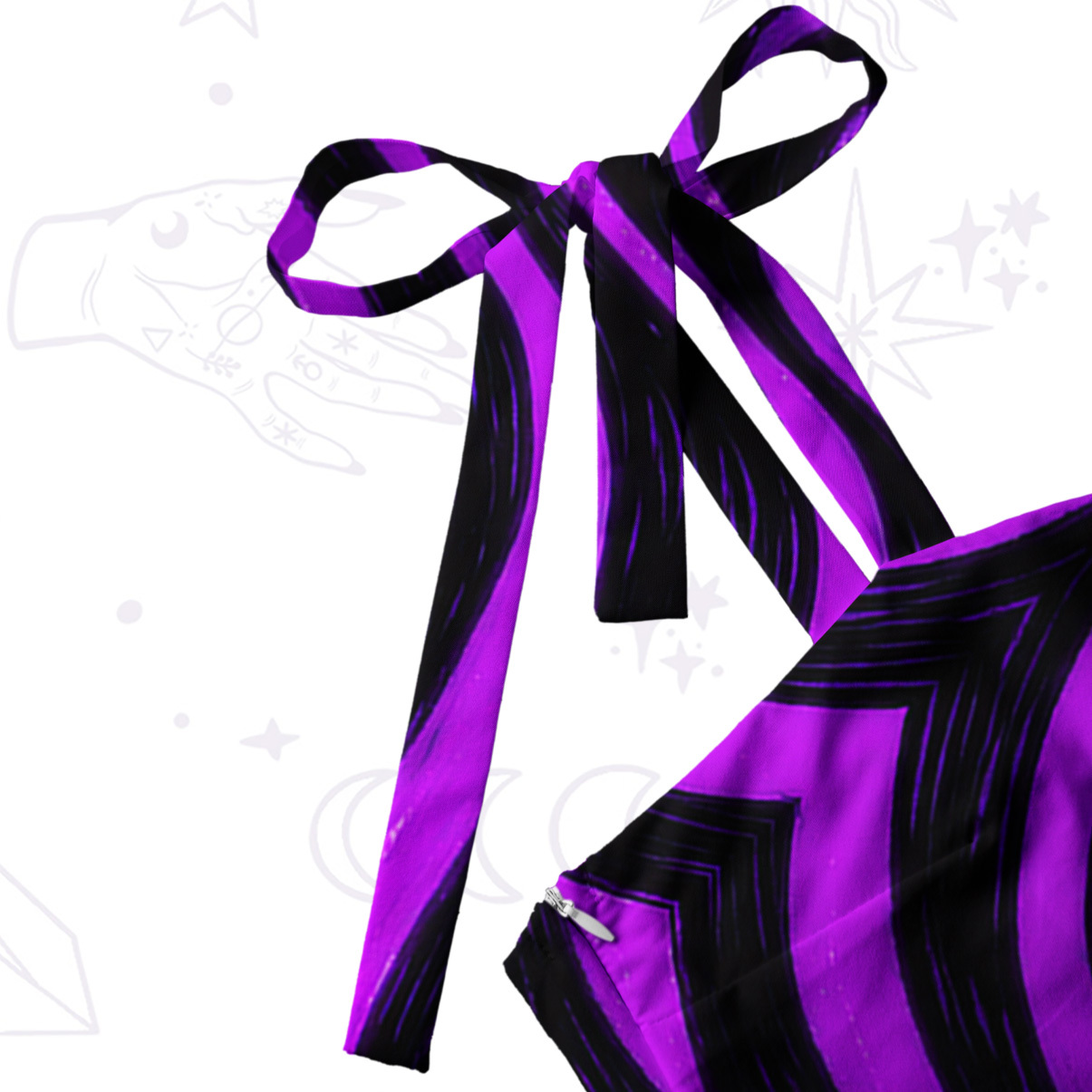 Purplehecate Psychedelic Cat Tie Shoulder Maxi Dress