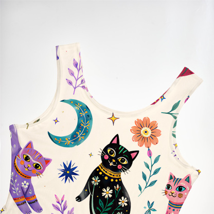 Purplehecate Rainbow Magic Cats Mesh Maxi Tank Beach Dress
