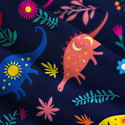 Purplehecate Colorful Dino Playground Wide Straps Maxi Dress