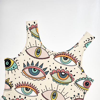 Purplehecate Evil Eye Pattern Mesh Maxi Tank Beach Dress