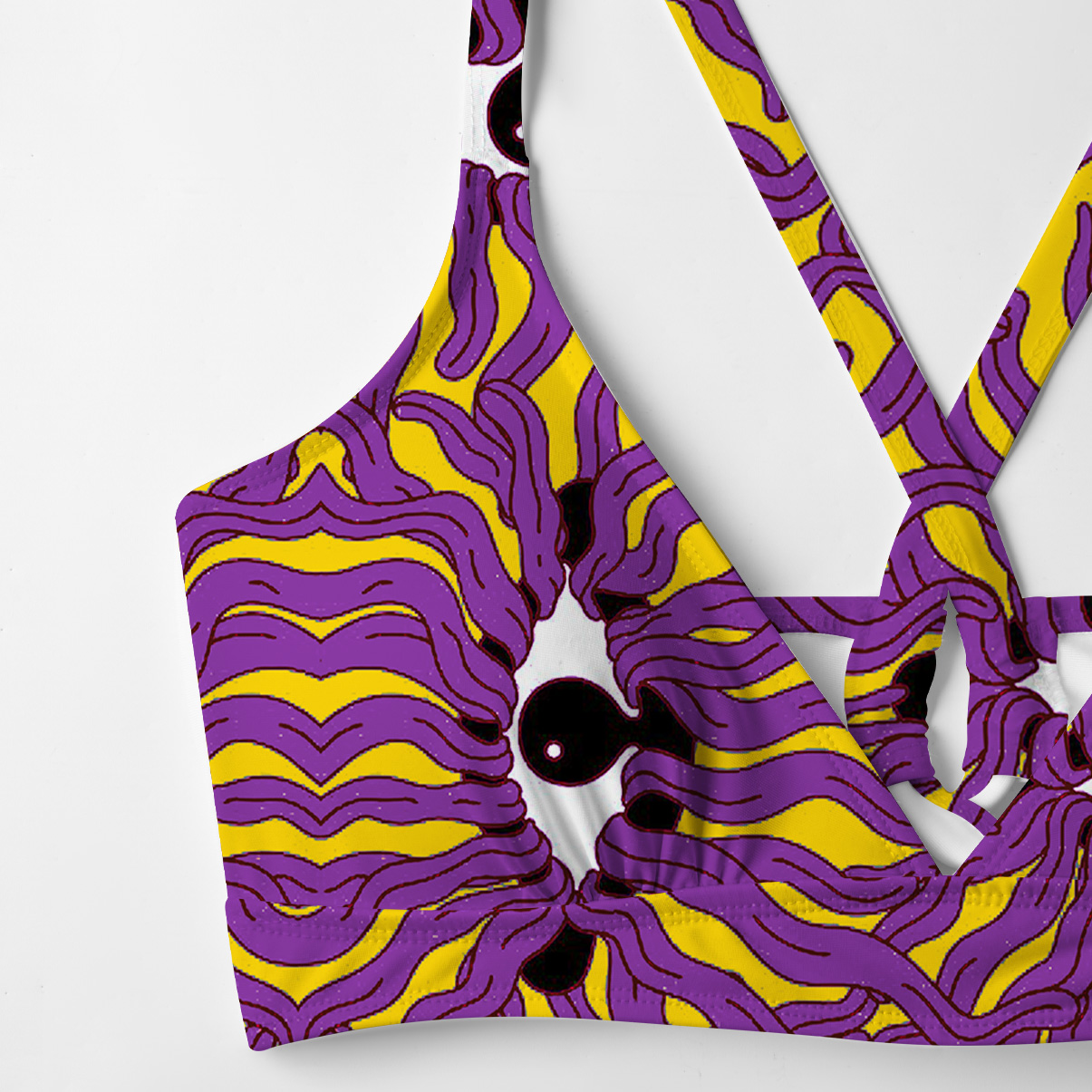 Purplehecate Psychedelic Wave Eyes Crisscross Tie-Back Bikini Set