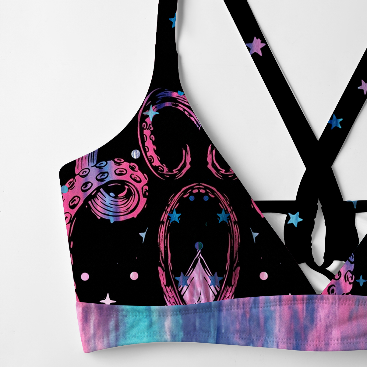 Purplehecate Ombre Octopus Glitter Tentacles Crisscross Tie-Back Bikini Set