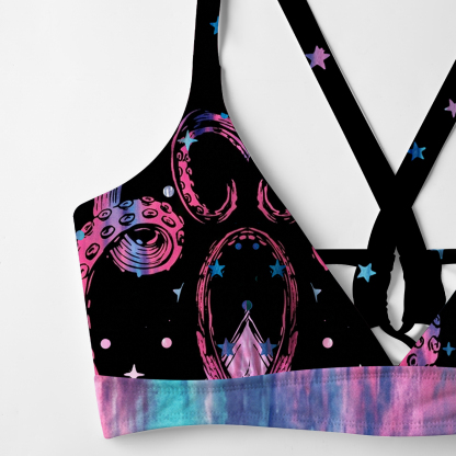 Purplehecate Ombre Octopus Glitter Tentacles Crisscross Tie-Back Bikini Set
