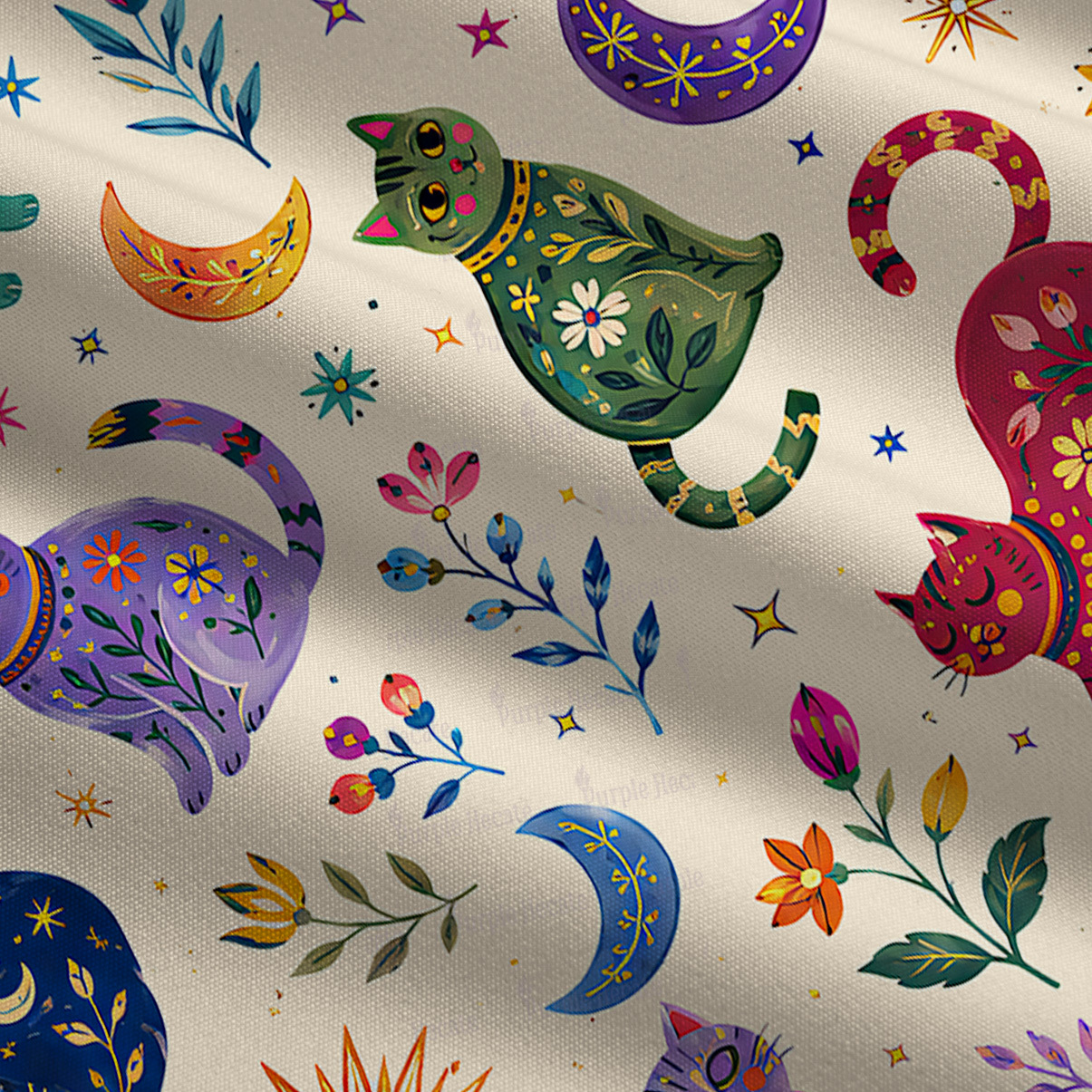 Purplehecate Rainbow Magic Cats Wide Leg Jumpsuit