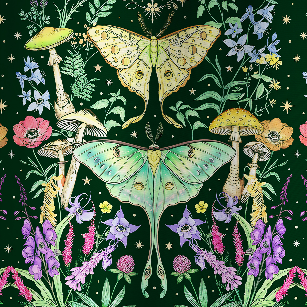 Purplehecate Mystic Lunar Moth Herbal Forest All Over Print T-Shirt