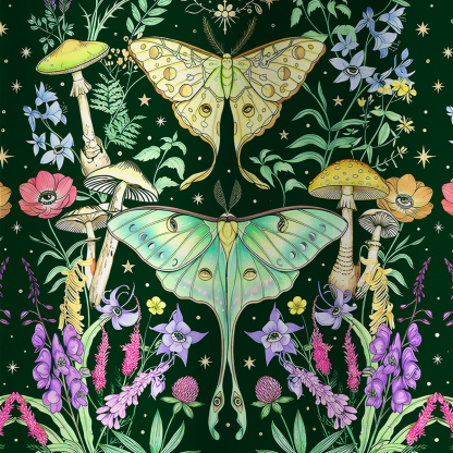 Purplehecate Mystic Lunar Moth Herbal Forest All Over Print T-Shirt