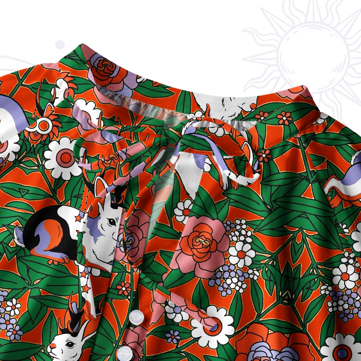 Purplehecate Mystic Blossom Bunny Garden Split Neck Tie Blouse