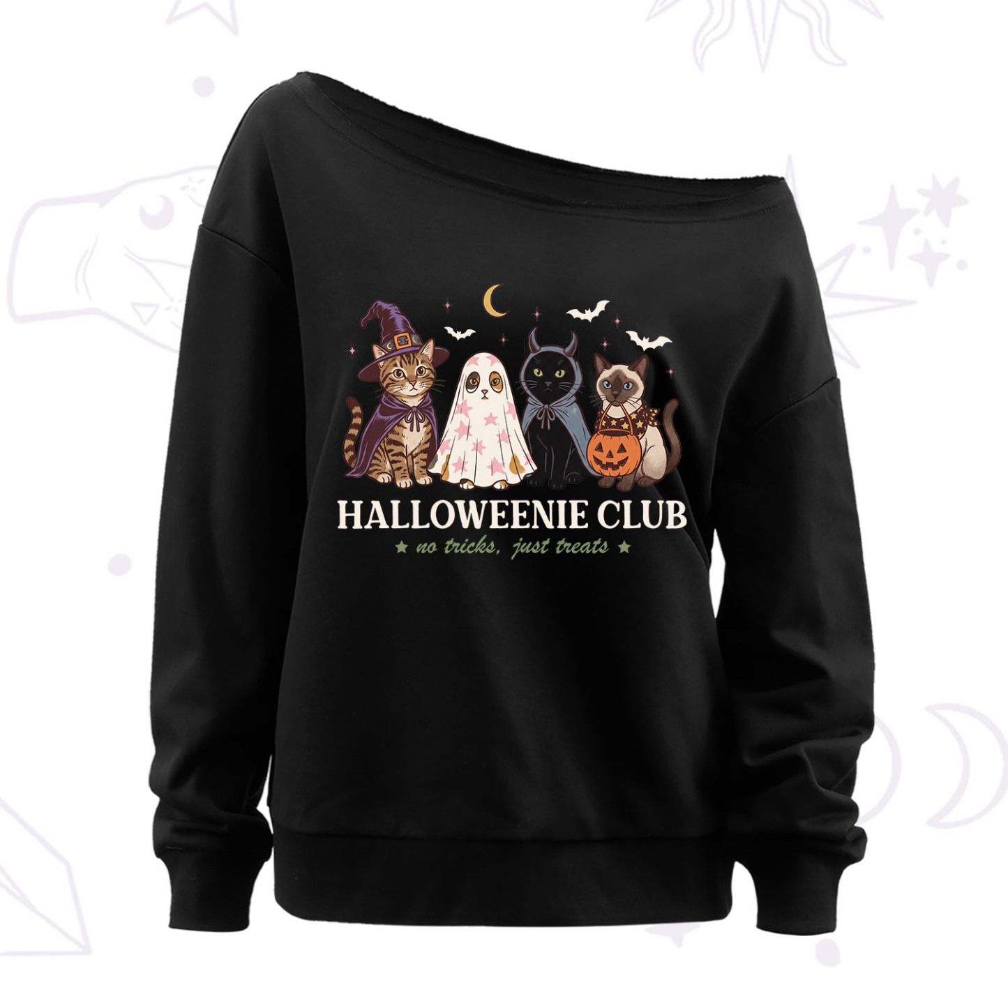 Purplehecate Halloweenie Club Off The Shoulder Sweatshirt