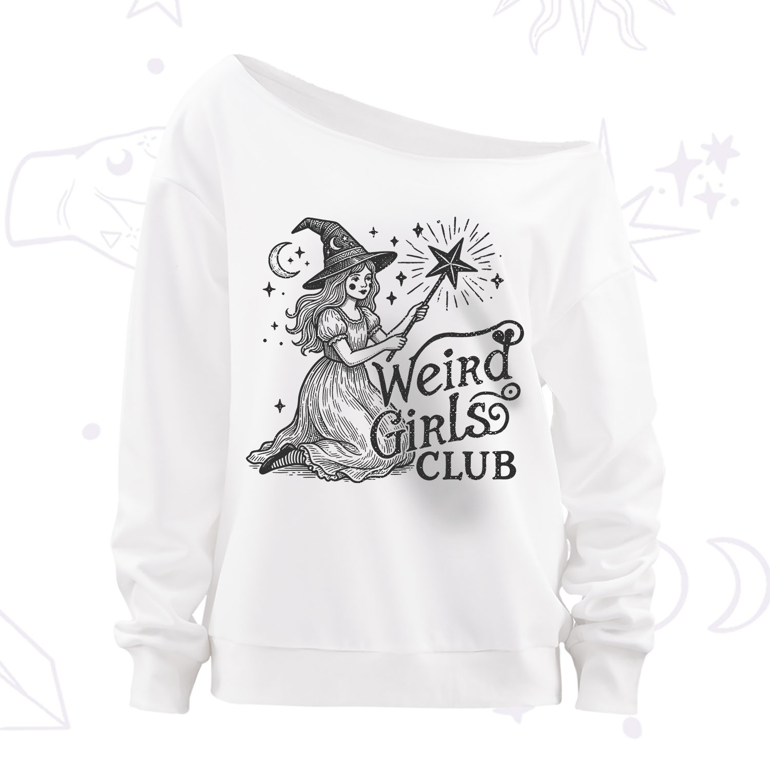 Purplehecate Weird Girls Club Off The Shoulder Sweatshirt