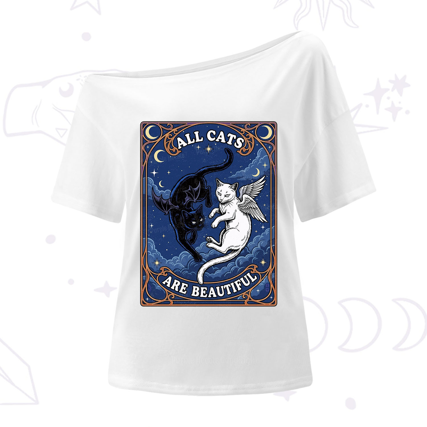Purplehecate Angel & Devil Cat One Shoulder T-Shirt