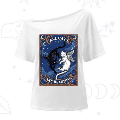 Purplehecate Angel & Devil Cat One Shoulder T-Shirt