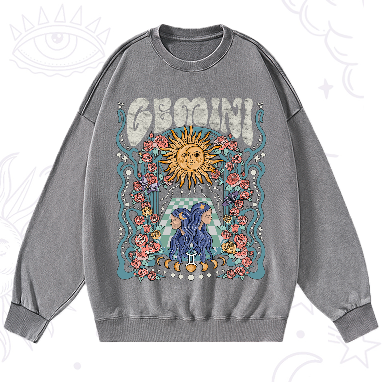 Purplehecate Gemini Spirit Zodiac Washed Sweatshirt