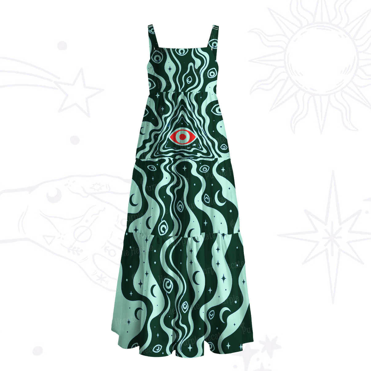 Purplehecate Cosmic Eye Ripple Wide Straps Maxi Dress