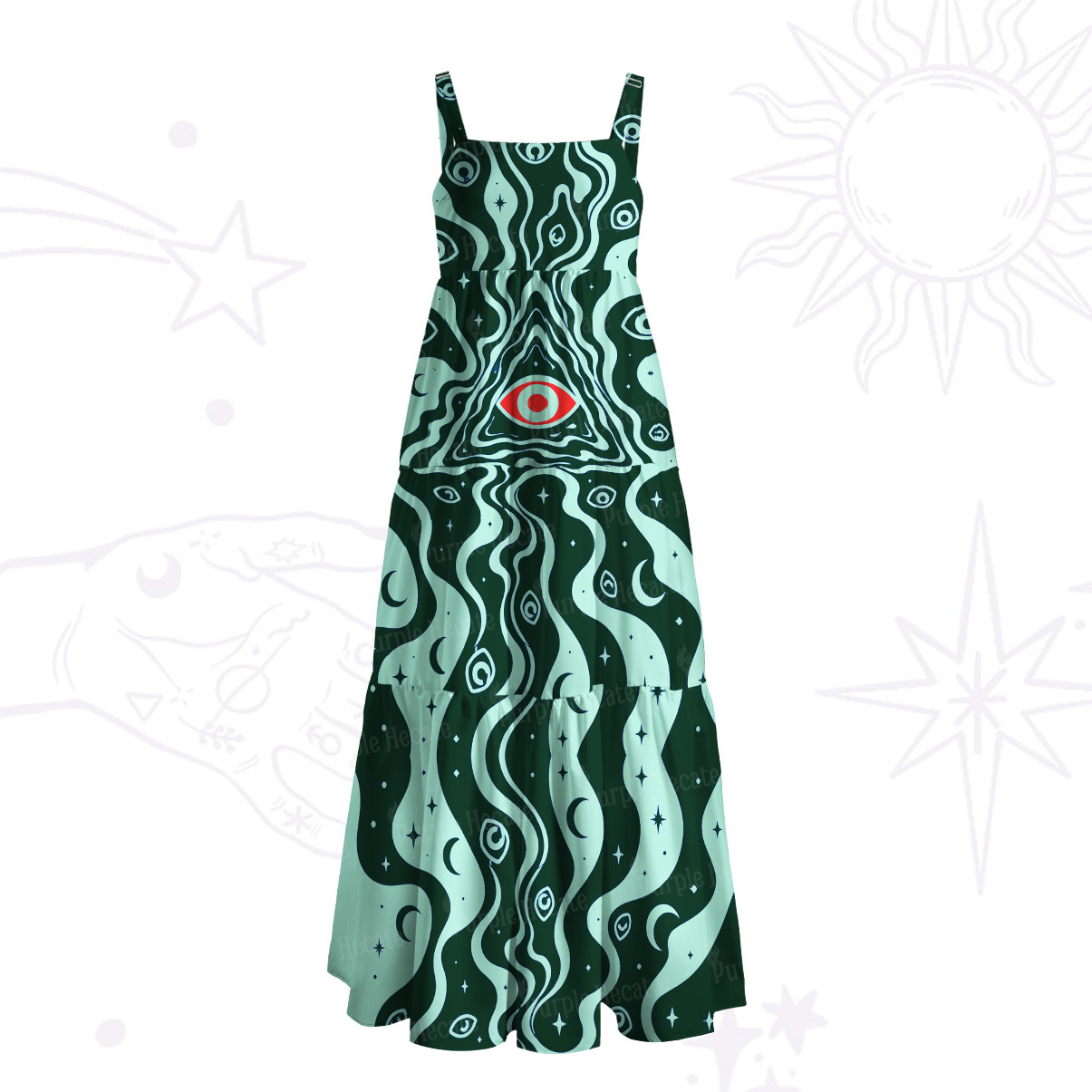 Purplehecate Cosmic Eye Ripple Wide Straps Maxi Dress