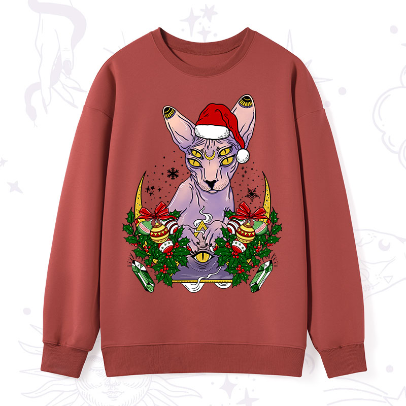 Purplehecate Christmas Moon Phase Cat Sweatshirt