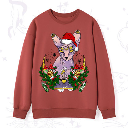 Purplehecate Christmas Moon Phase Cat Sweatshirt