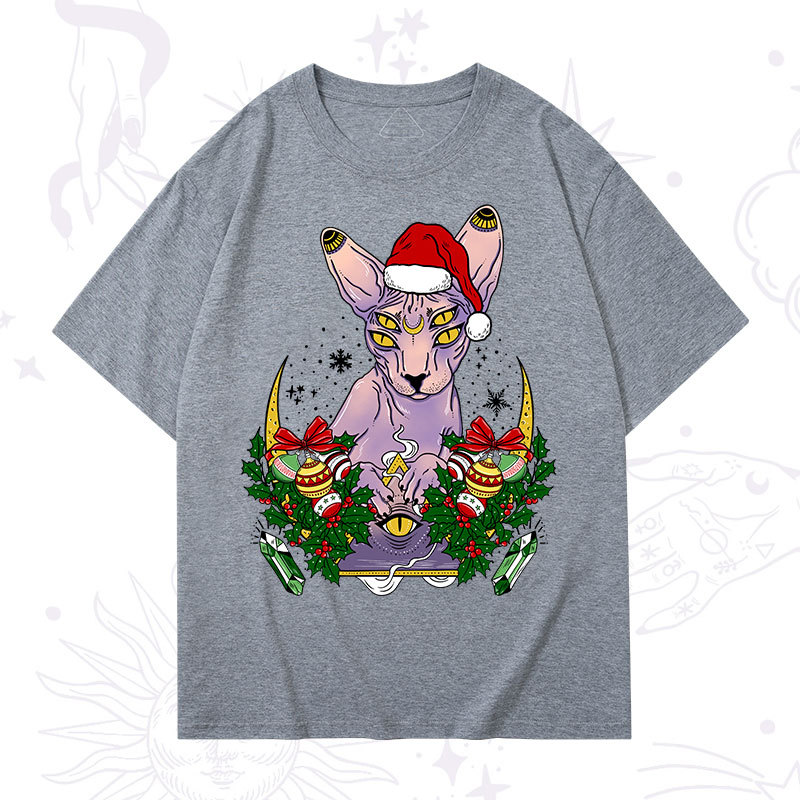 Purplehecate Christmas Moon Phase Cat Washed T-Shirt