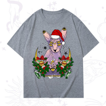 Purplehecate Christmas Moon Phase Cat Washed T-Shirt