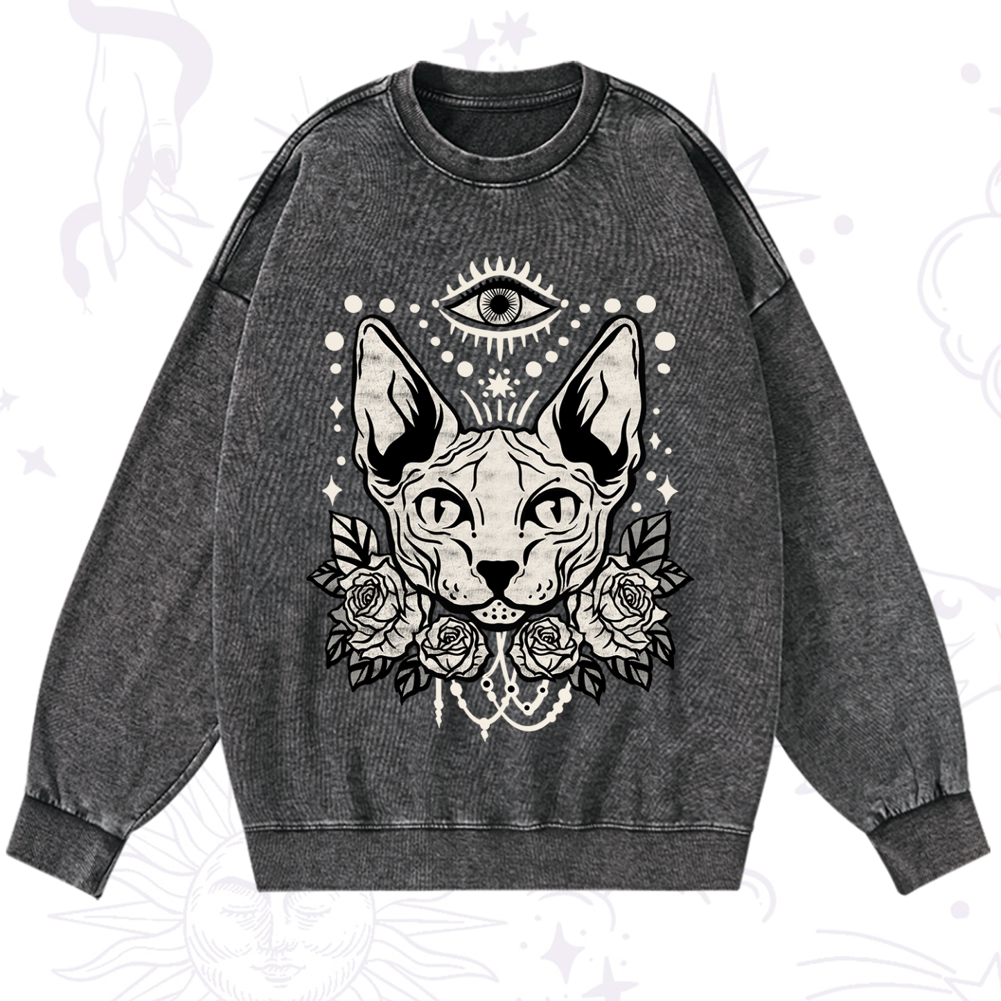 Magic Purplehecate Mystical Cat Washed Sweatshirt