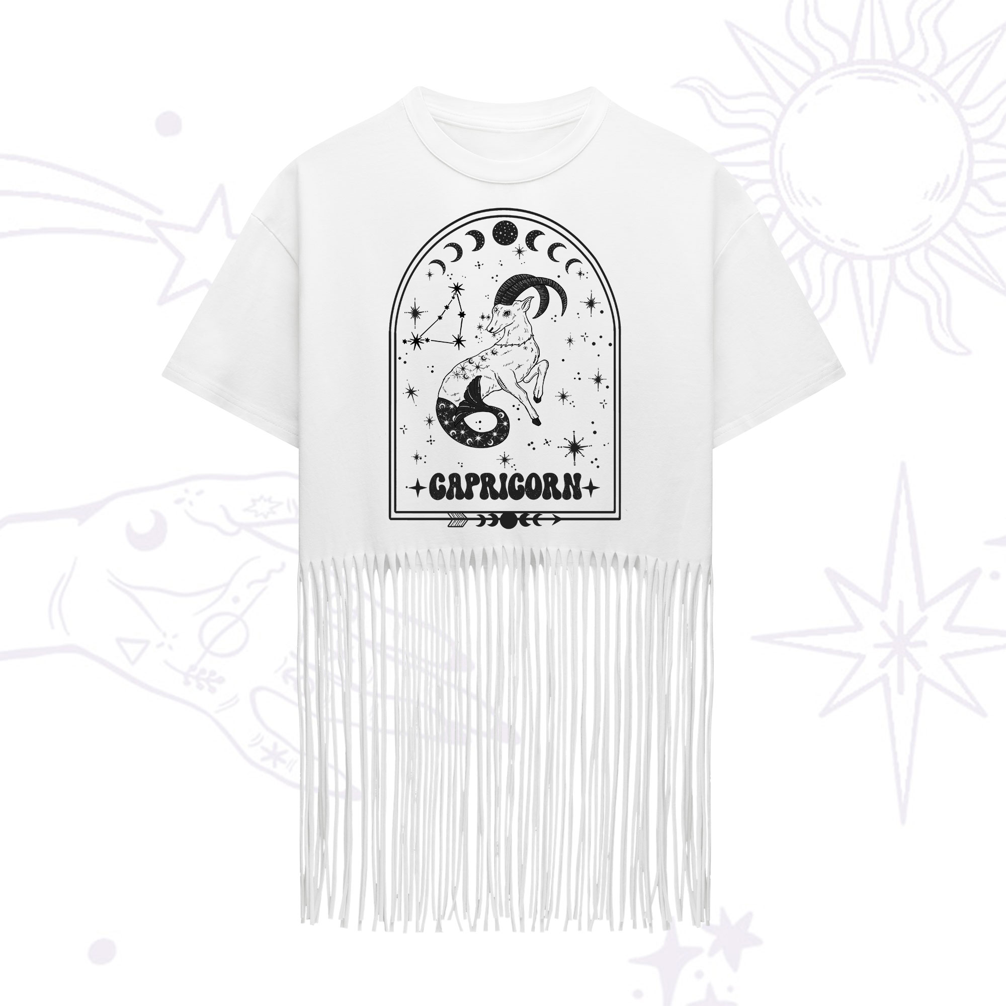 Purplehecate Zodiac Capricorn Under the Stars Fringe Hem T-Shirt