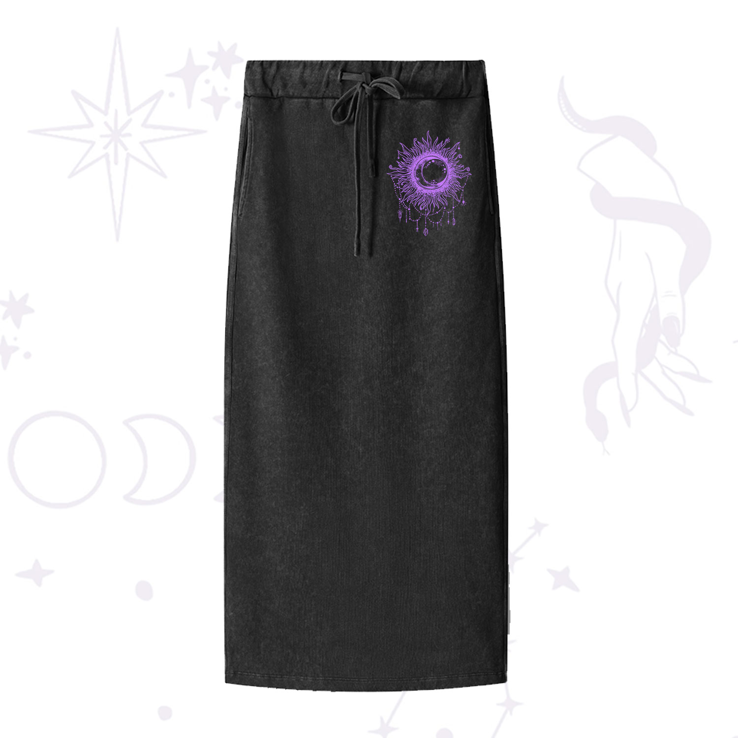 Purplehecate Starry Eye Washed Drawstring Long Skirt