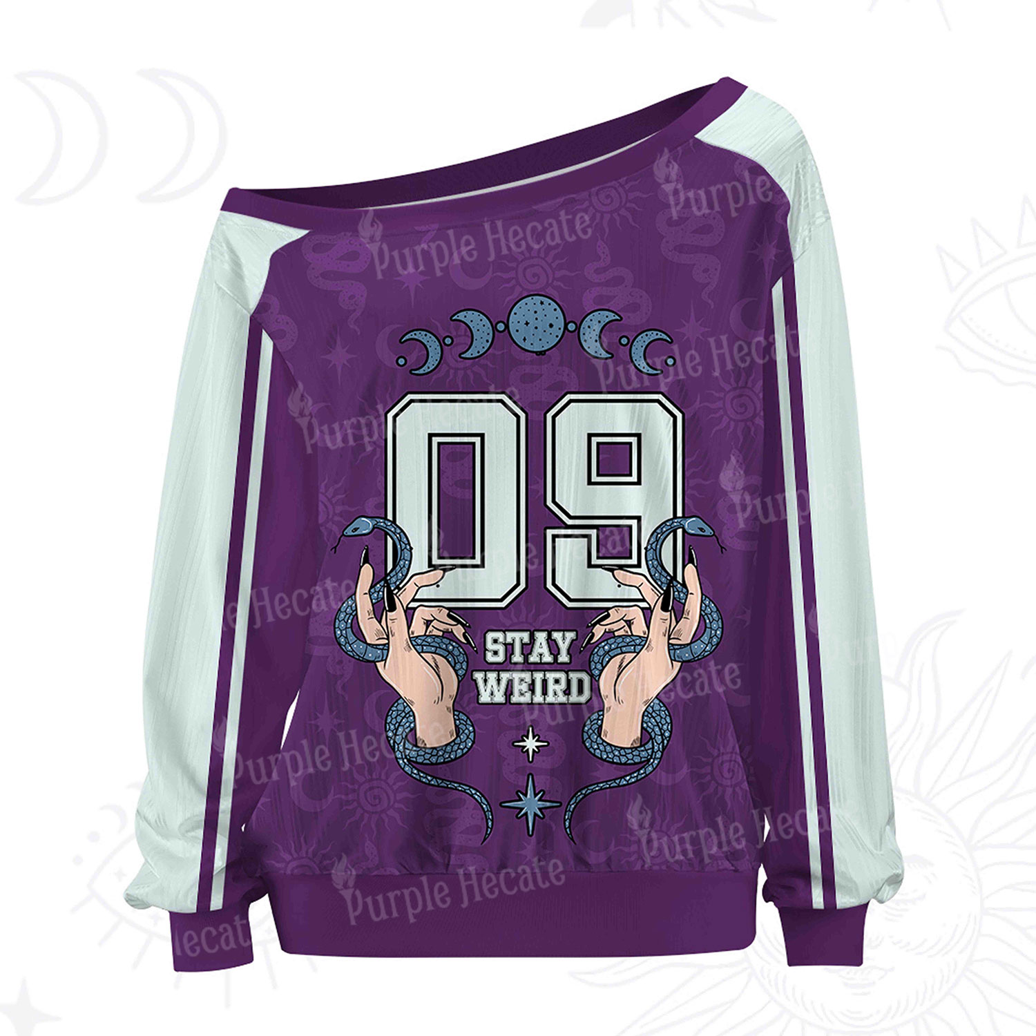 Purplehecate Stay Weird Off The Shoulder Graphic Jersey