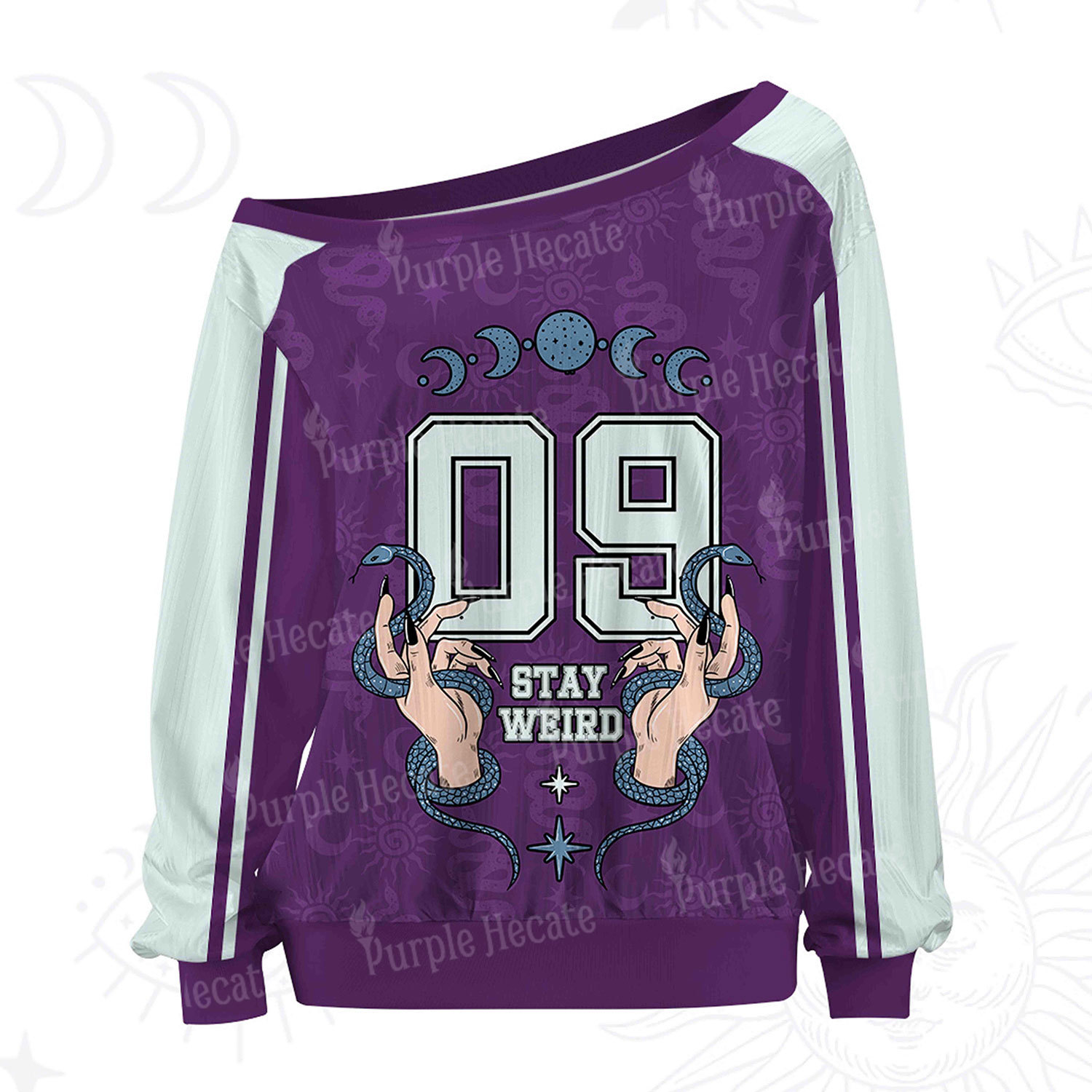 Purplehecate Stay Weird Off The Shoulder Graphic Jersey