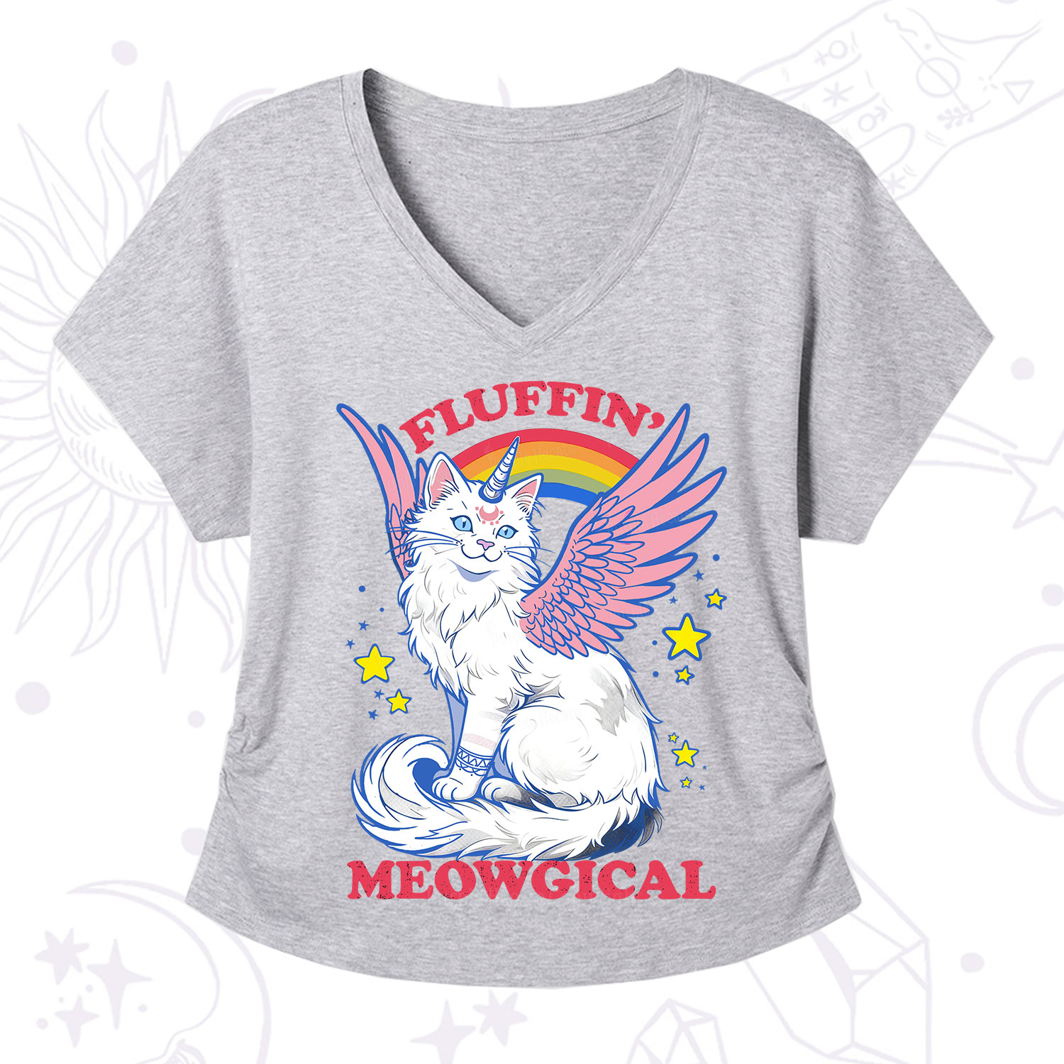 Purplehecate Fluffin Meowgical V-Neck T-Shirt
