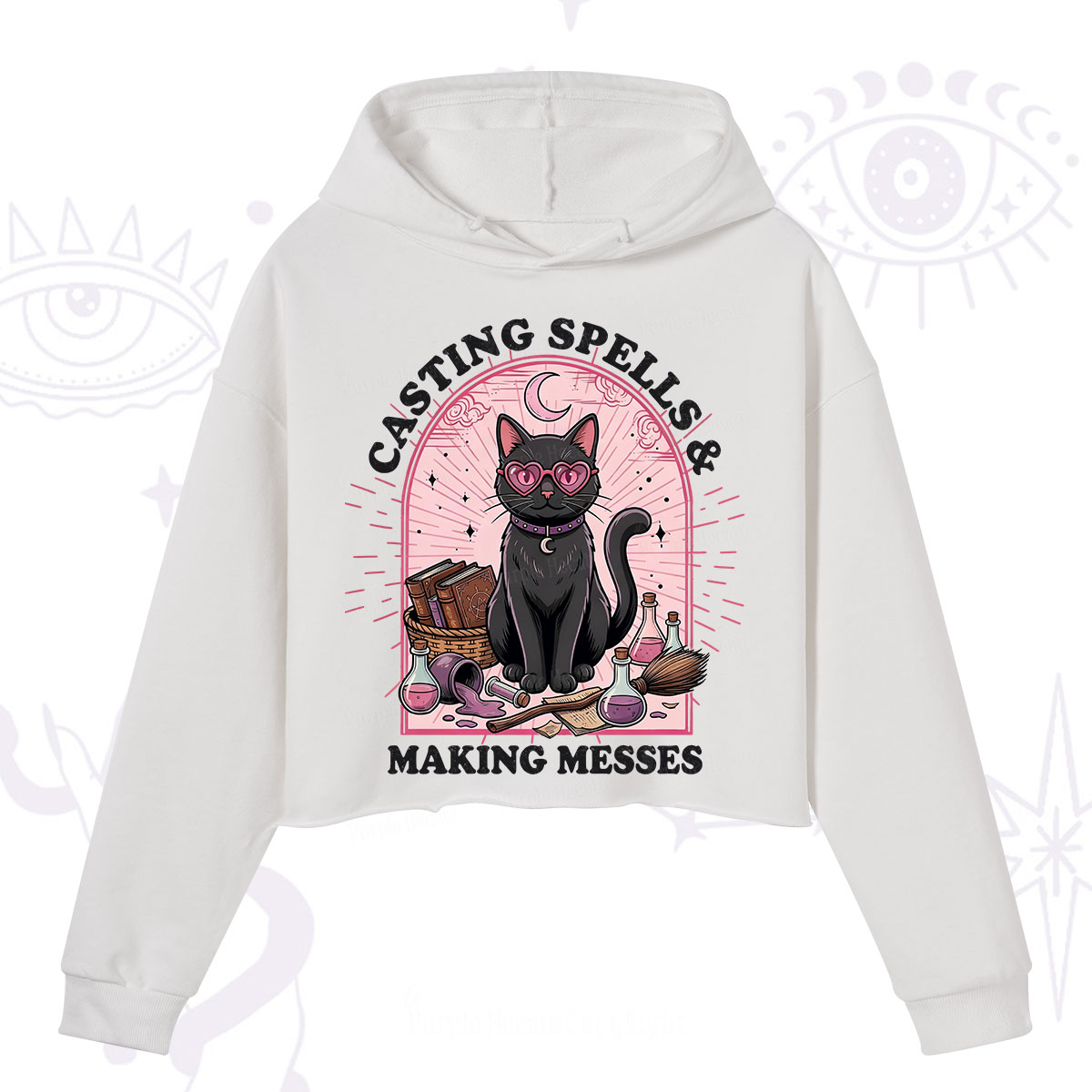 Purplehecate Casting Spells Making Messes Cat Crop Hoodie