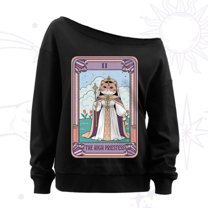 Purplehecate The High Priestess Cat Tarot Off The Shoulder Sweatshirt