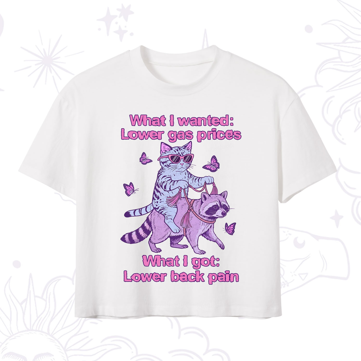 Purplehecate Lower Gas Prices Lower Back Pain Cat Crop T-Shirt