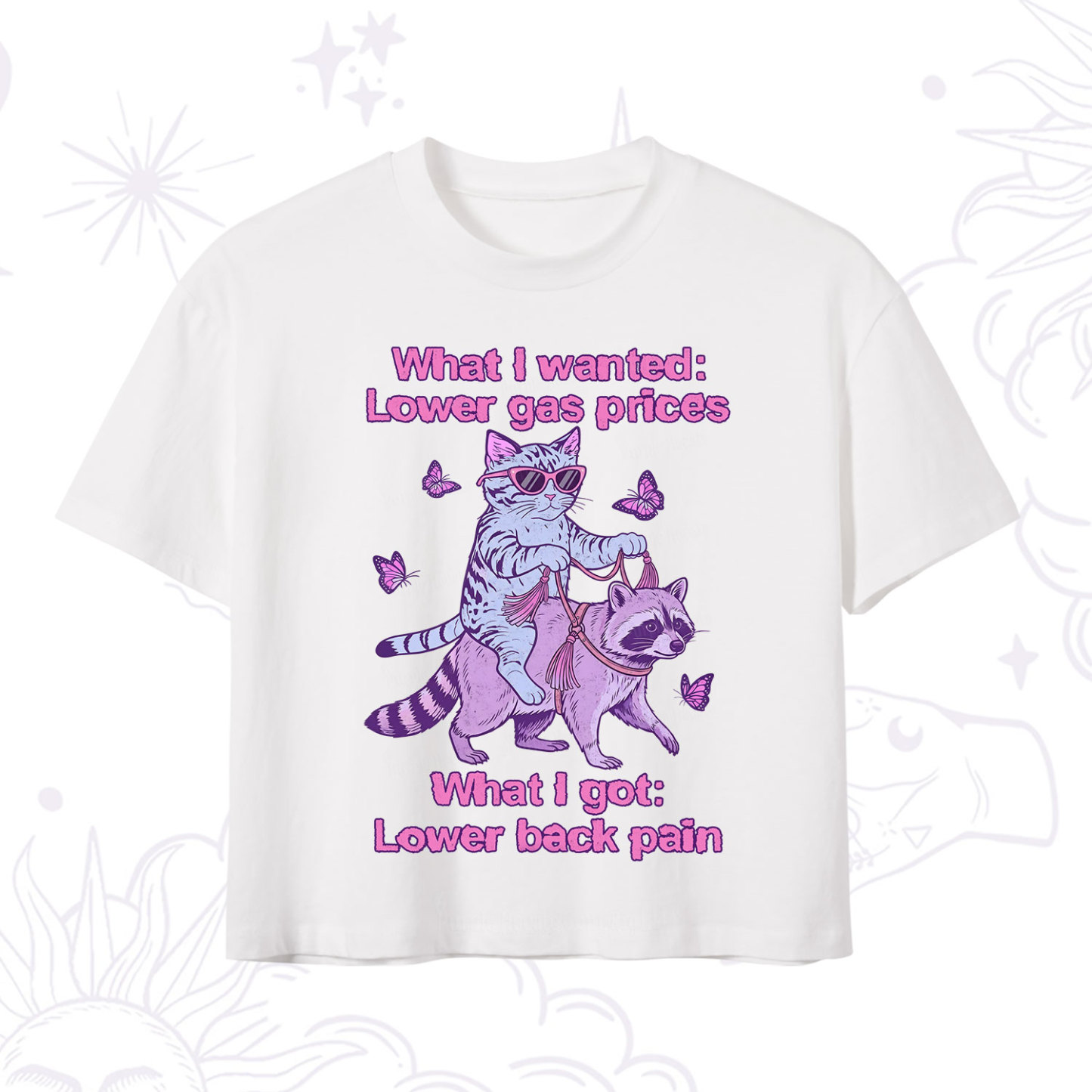 Purplehecate Lower Gas Prices Lower Back Pain Cat Crop T-Shirt