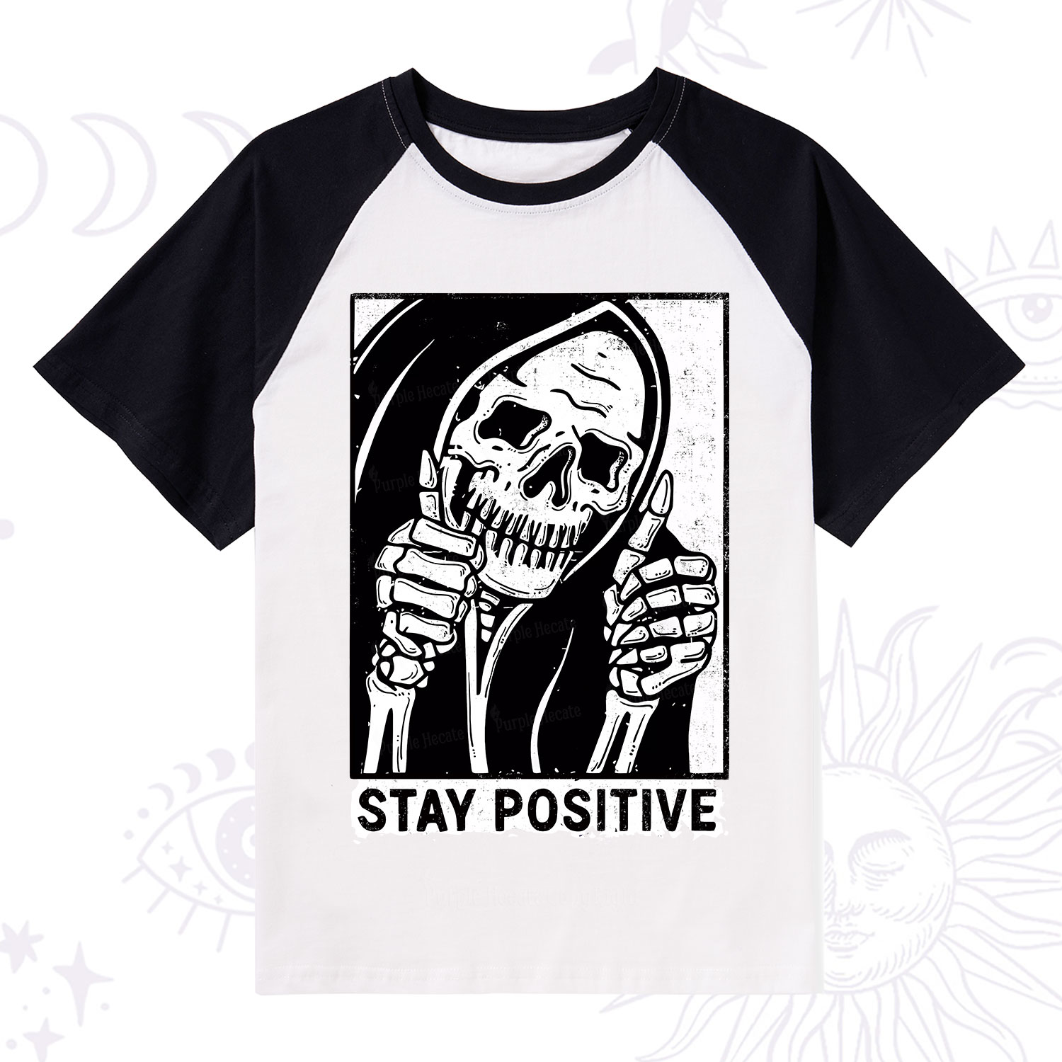 Purplehecate Stay Positive Raglan Short Sleeve T‑Shirt