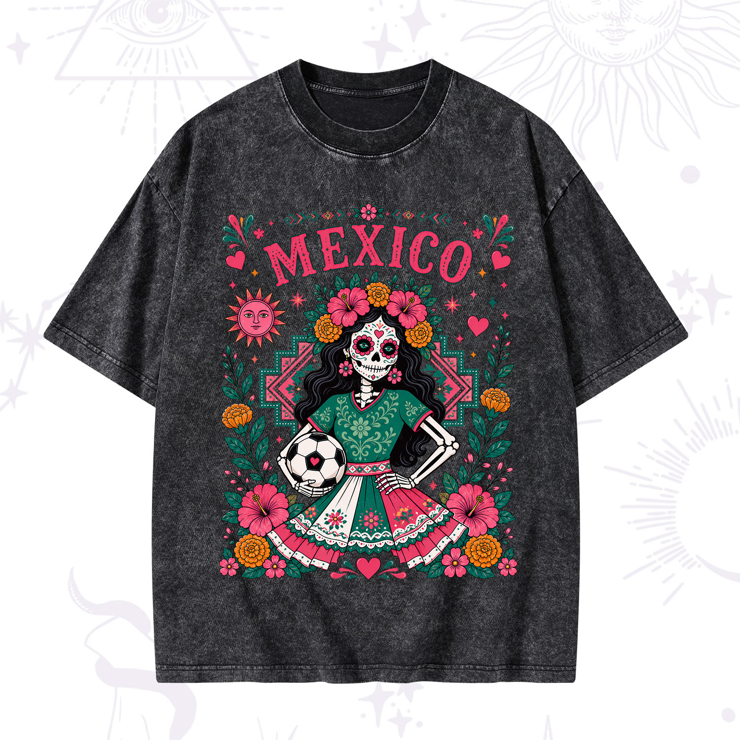 Purplehecate Mexico Day of the Dead Soccer Washed T-Shirt