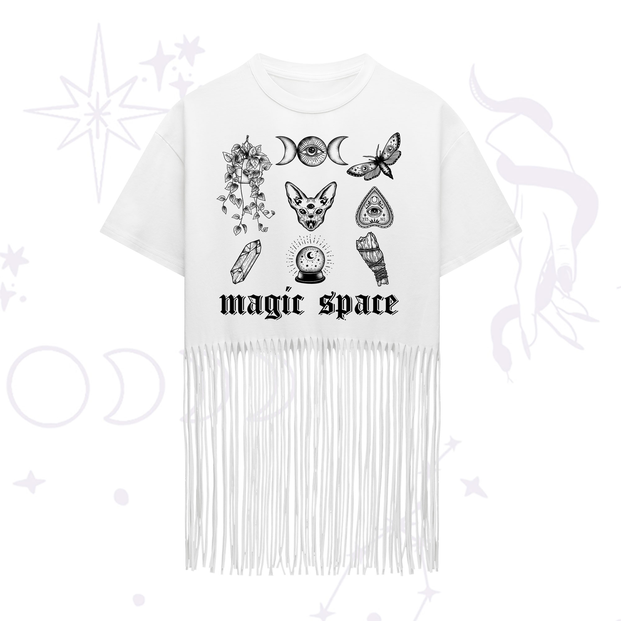 Purplehecate Magic Space Fringe Hem T-Shirt