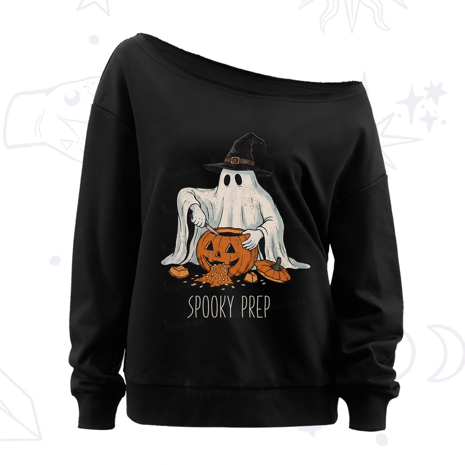 Purplehecate Spooky Prep Ghost Off The Shoulder Sweatshirt