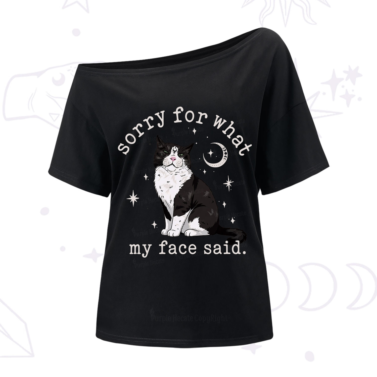 Purplehecate Sorry For What My Face Said Cat One Shoulder T-Shirt