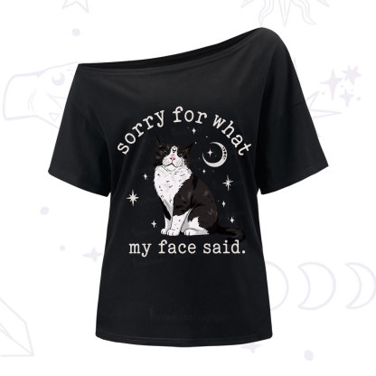 Purplehecate Sorry For What My Face Said Cat One Shoulder T-Shirt