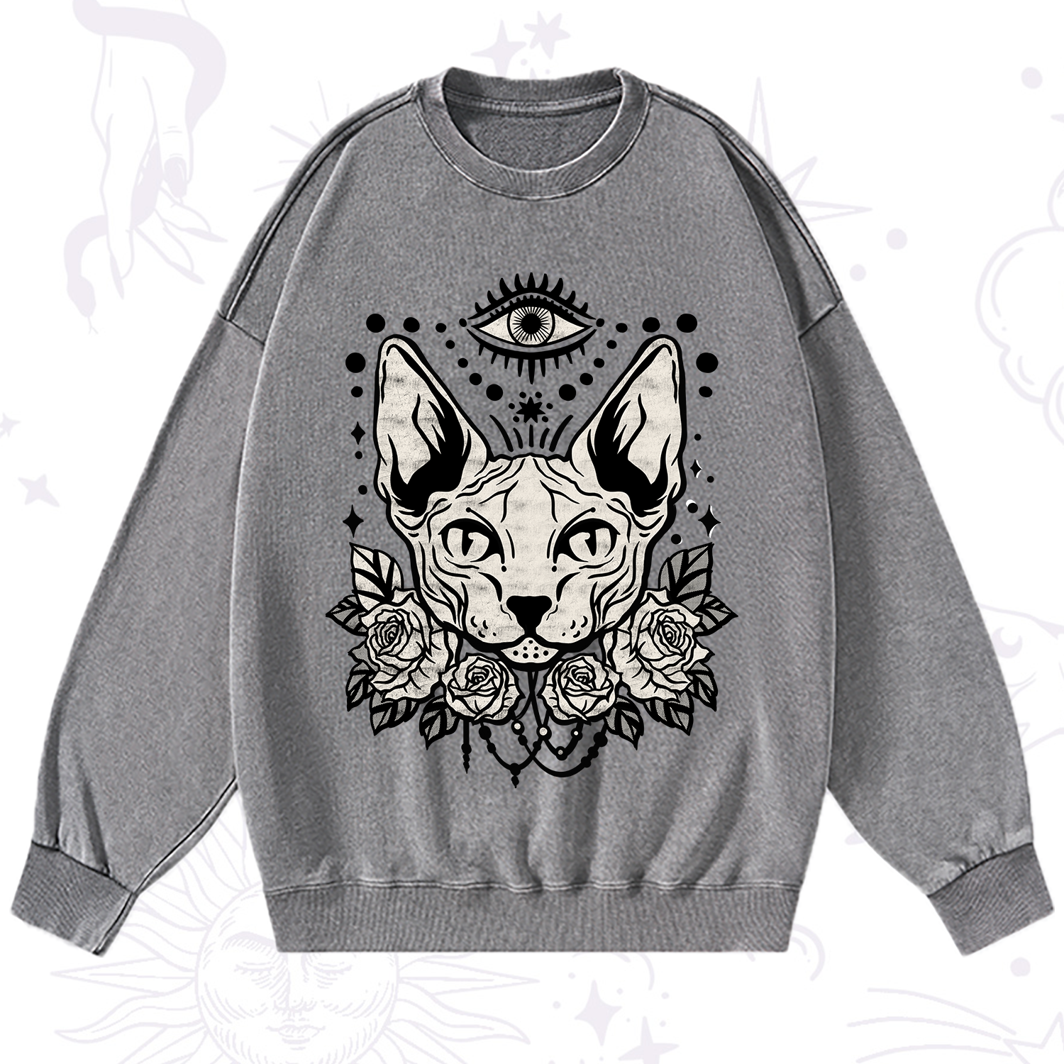 Purplehecate Mystical Cat Washed Sweatshirt