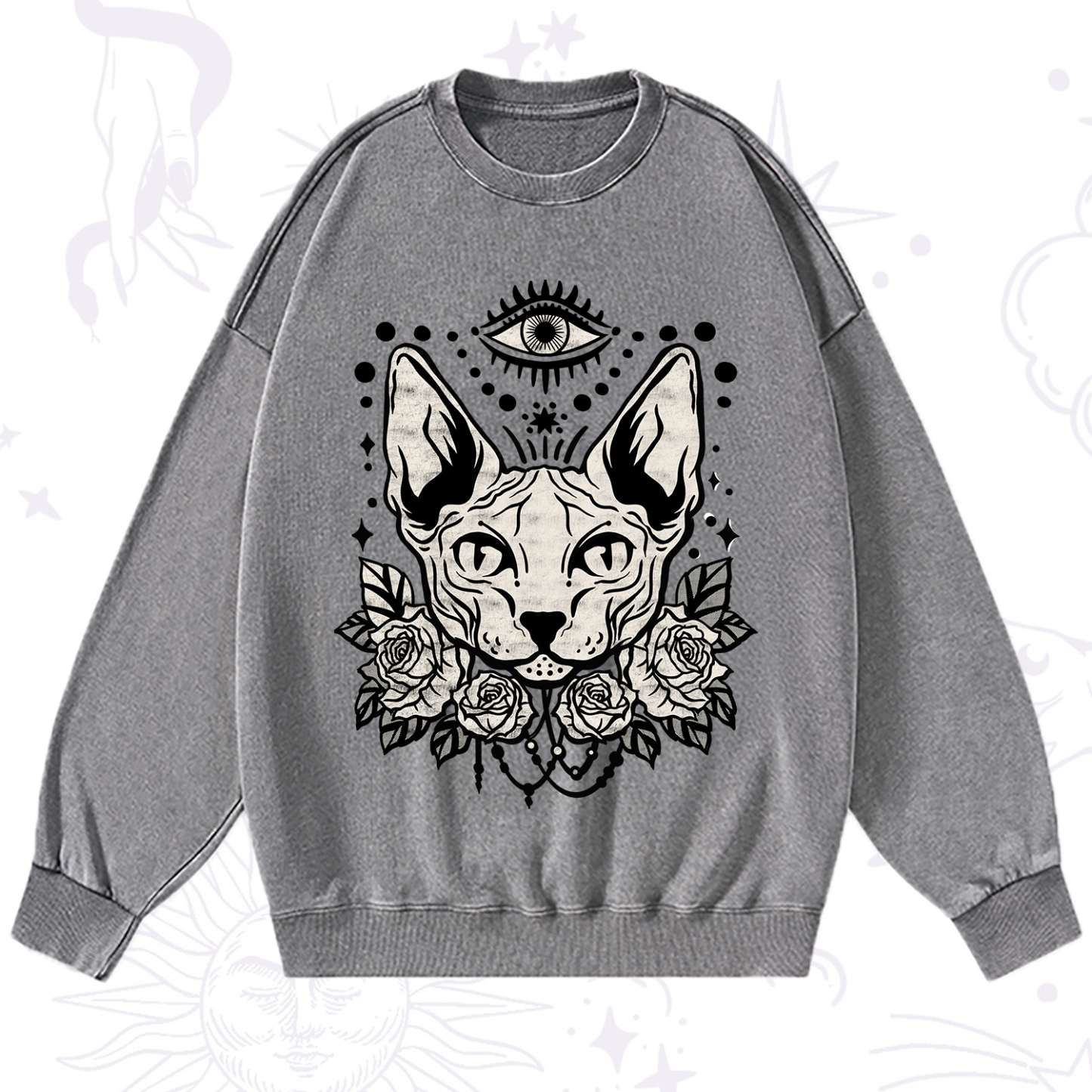 Purplehecate Mystical Cat Washed Sweatshirt