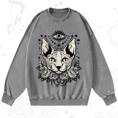 Purplehecate Mystical Cat Washed Sweatshirt