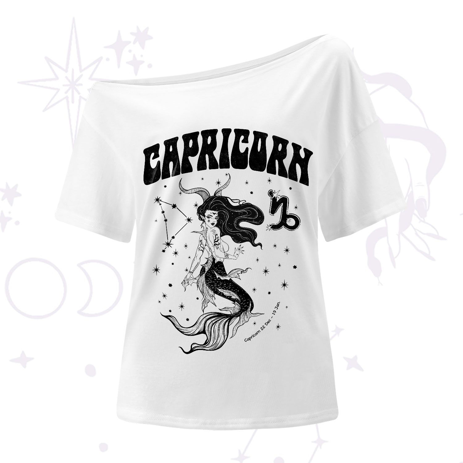 Purplehecate Capricorn Zodiac Glyphs One-Shoulder T-Shirt
