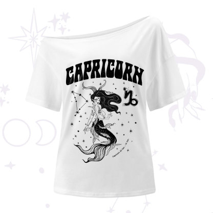 Purplehecate Capricorn Zodiac Glyphs One-Shoulder T-Shirt